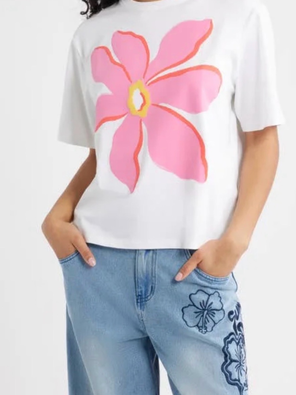 Kulani Kinis White Crop Top with Pink Flower